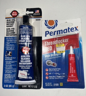 Permatex Threadlocker Red Sealer + Pro Seal Silicone Instant Gasket Set of 2