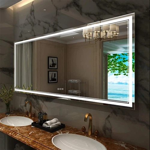 Bathroom Mirror with Front+Backlit Lights Dimmable Wall Vanity Mirrors Anti-Fog