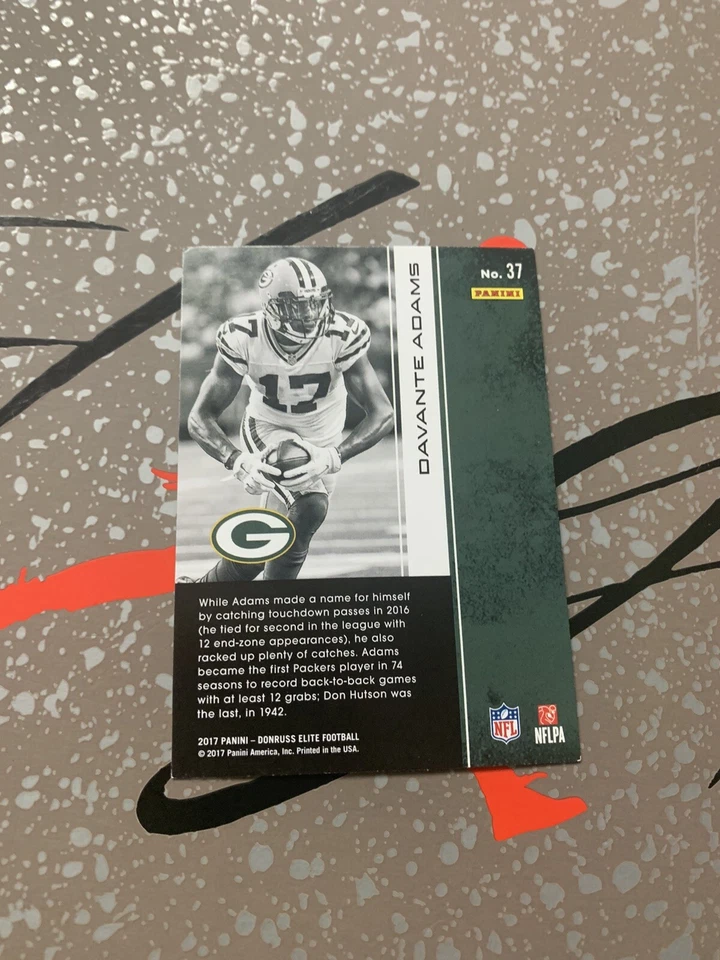 2017 Panini Donruss Elite Football Davante Adams #37 Green Bay Packers - Image 2 of 2