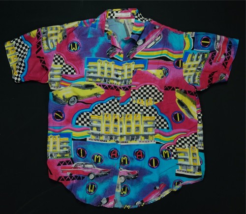 Rare VTG ANDREW SPORT Cars Diner All Over Print Button Front Silk Shirt 90s SZ M