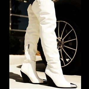 thigh high cowboy boots white