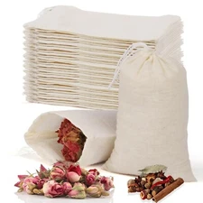 60 Pcs Empty Spice Bags for Cooking Soup, 3x4 In Natural Muslin Drawstring Ba...