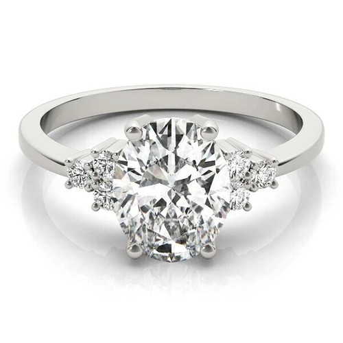 2.24 Ct Oval Cut Lab Grown Diamond Engagement Ring 14K White Gold size 6