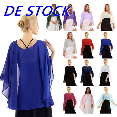 DE Damen Chiffon Asymmetrisches Bolero Poncho Shrug Schal Wraps Brautjacke Cape