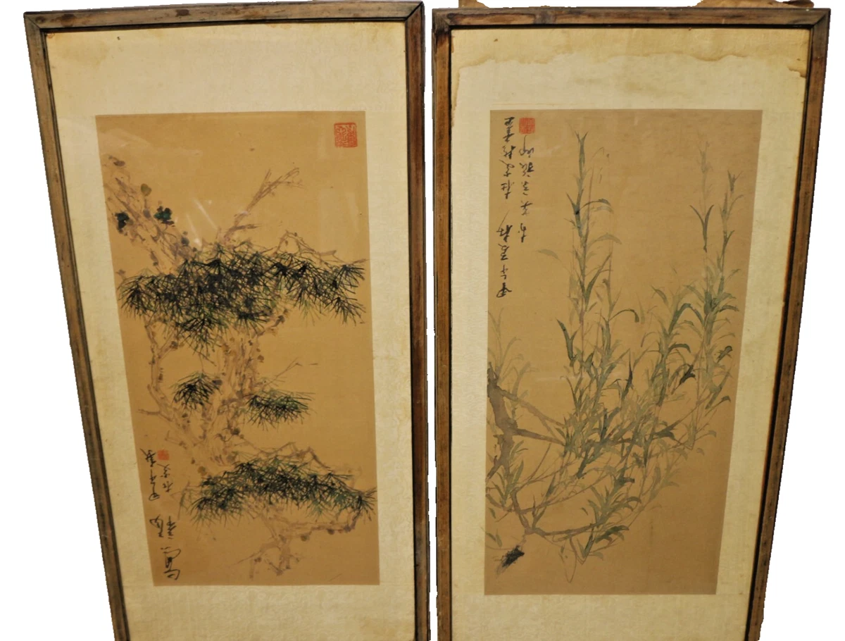 Pair of Antique Chinese Painting on Silk circ 1880 33