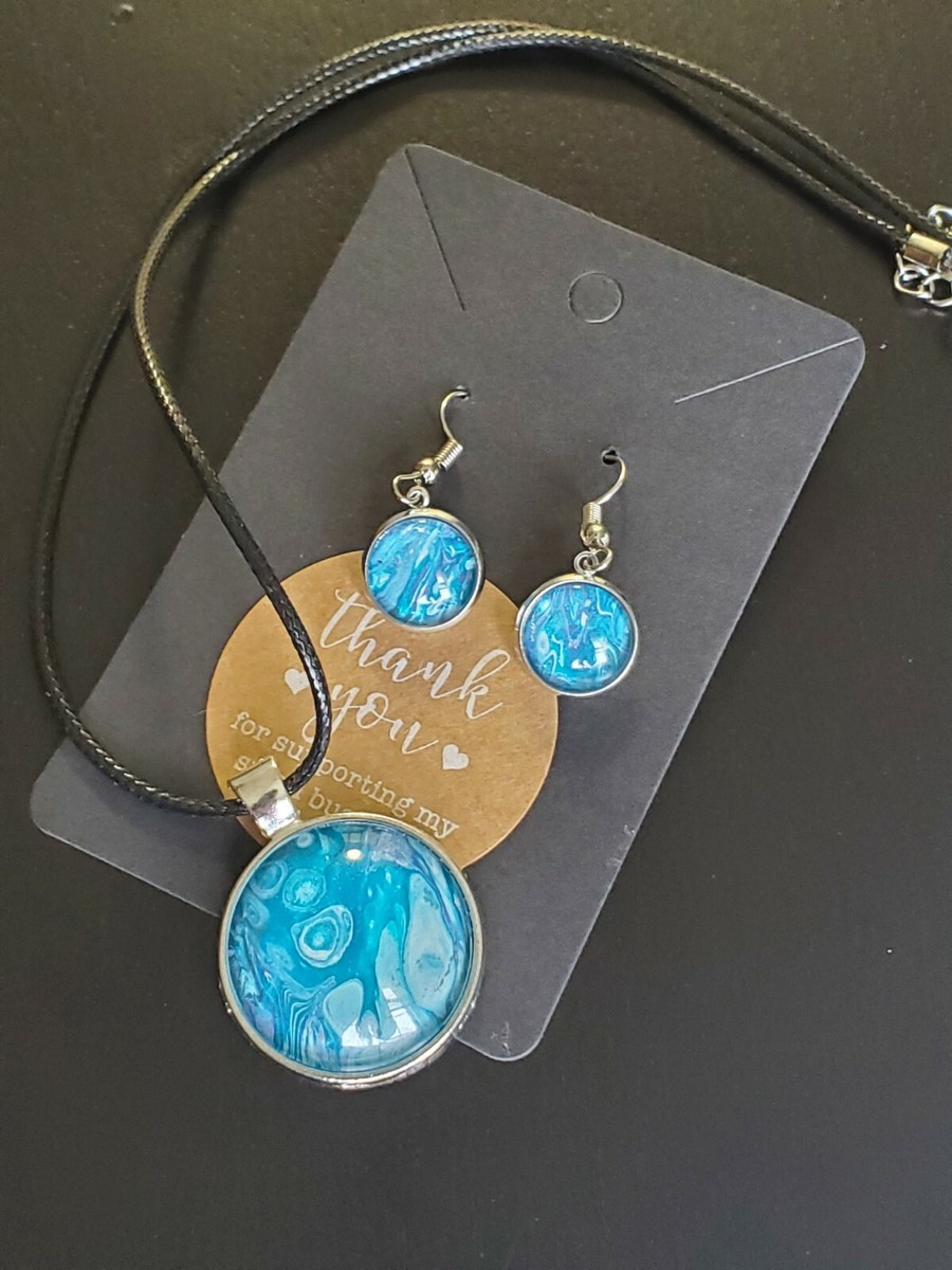 Fluid Art Glass Necklace Earring Set