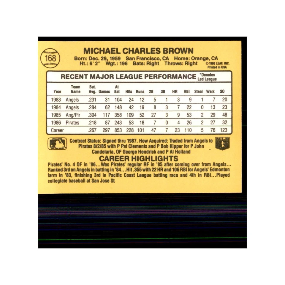 1987 Donruss Mike Brown Baseball Cards #168 - Image 2 of 3