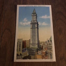 Linen Postcard UNP Boston Massachusetts Custom House Tower