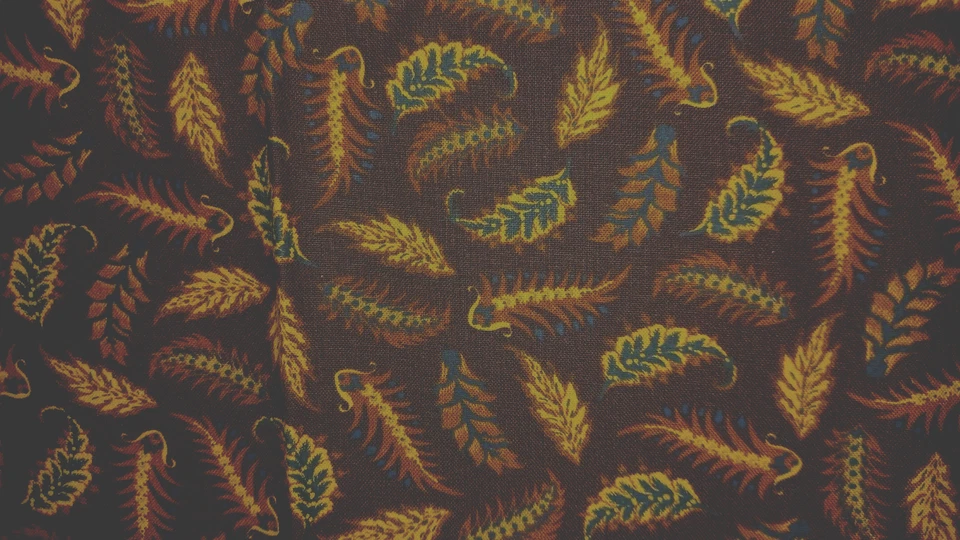 Vtg Jacobean Garden Connecting Threads Cotton Fabric Leaves on Brown 18x44 - Image 2 of 4