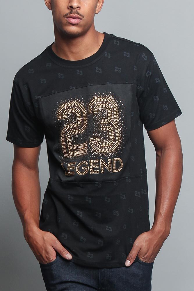 Victorious Men's Legend 23 Jeweled Stone Print T-shirts Tee
