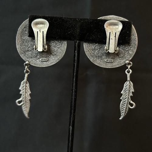 Orecchini vintage firmati JJ Jonette anni 80 clip sud-ovest smalto tono argento - Foto 3 di 8