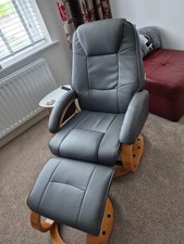 Grey Faux Leather Ergonomic Armchair Office Reclining Swivel Chair & Footstool