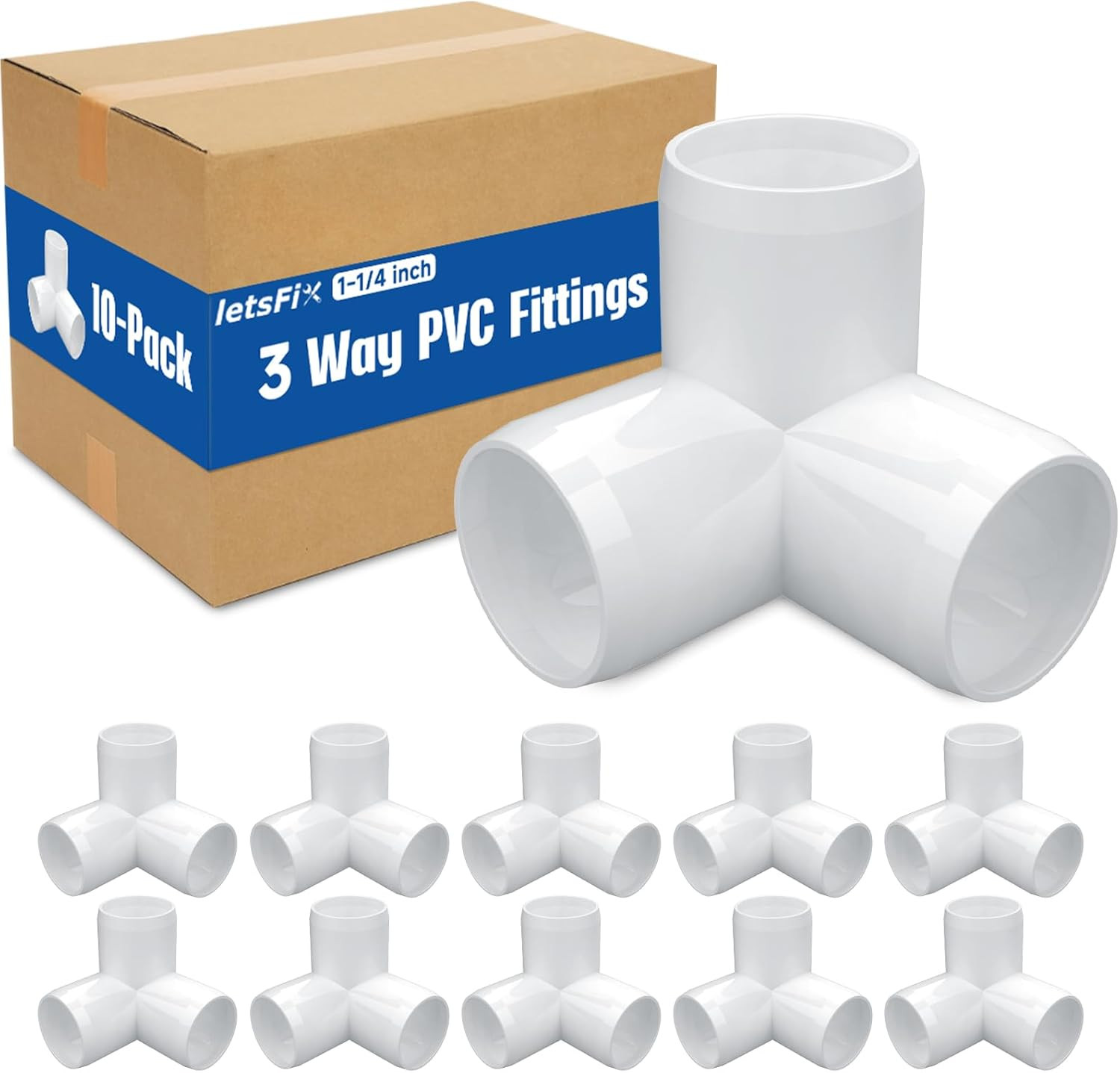 1-1/4" PVC Fittings 3 Way (10-Pack) Furniture Grade 1-1/4" Schedule 40 PVC Pipes