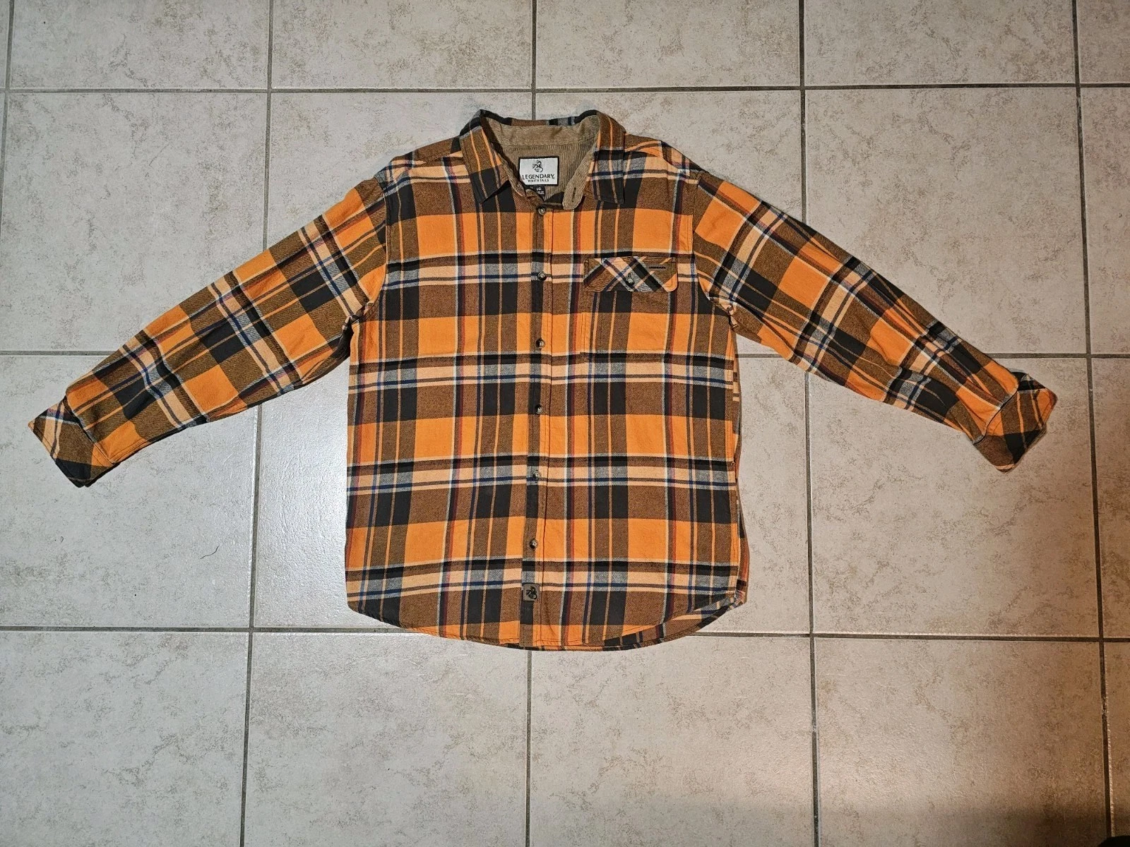 Legendary Whitetails Flannel Shirt Men L Buck Camp Button Up Orange Plaid NWT