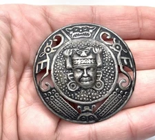 Vintage Peru 925 Sterling Silver Detailed Aztec Warrior Pin Brooch - 10.5g