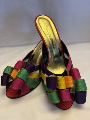 Vintage Beverly Feldman Rainbow Party shoes Spiraling Ribbon Mules Heels 8