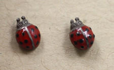 Sterling Silver 925 tiny small red enamel lady bug stud post Earrings pierced
