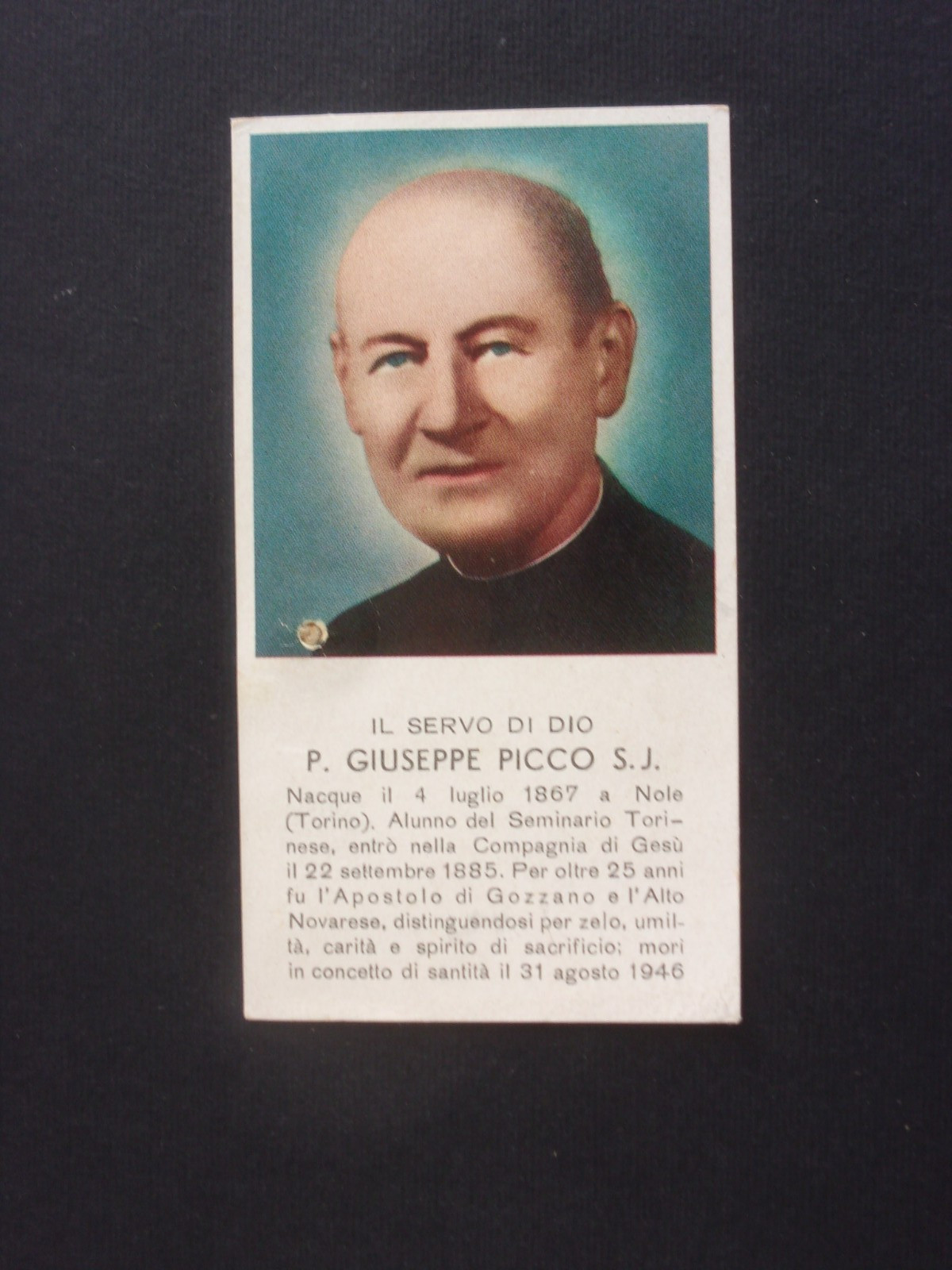 Santino con RELIQUIA -IL SERVO DI DIO P. GIUSEPPE PICCO S. J. da NOLE CANAVESE