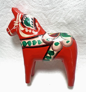 Vintage Nils Olsson Carved Wooden Red Dala Horse Akta Dalahemslojd Sweden 4"