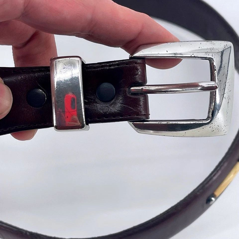 Cinturón Western de cuero marrón ONXY by BRIGHTON con hebilla plateada e incrustación de hueso 34 Foto 4 de 4