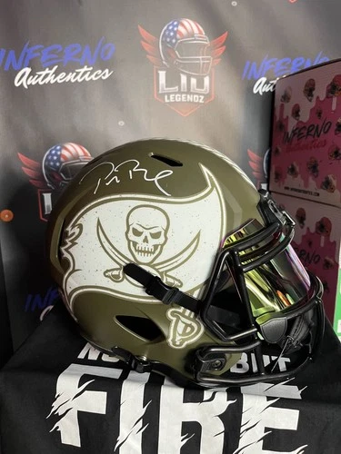 Tom Brady Buccaneers Signed Salute To Service Speed replica FS Helmet Auto