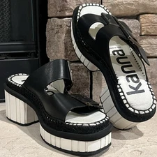 RARE!   KANNA CIEBELE WEDGE SANDEL IN BLACK/WHITE - ONLY $24.00!