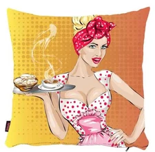 Pop Art Girl Pillow Cover, Modern Decorative Cushion, Coffe Time Home Decor