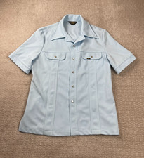 Vintage 70s Lee Shirt Men L Blue Short Sleeve Pearl Snap Westernwear Made in USA