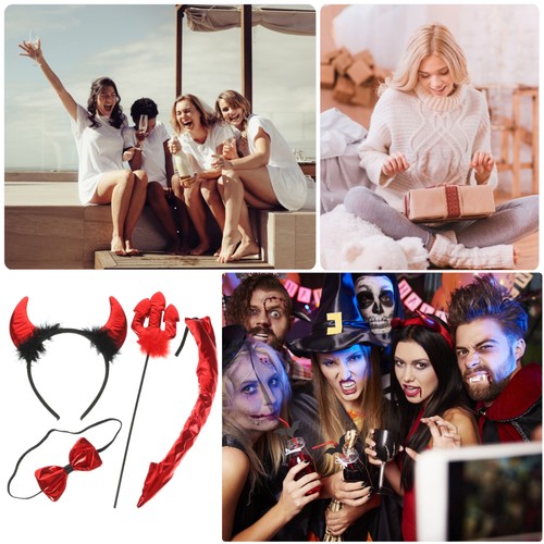 Demon Horn Headband Cosplay Ears for Halloween Costume Accessory Devils Horns - Imagen 5 de 12
