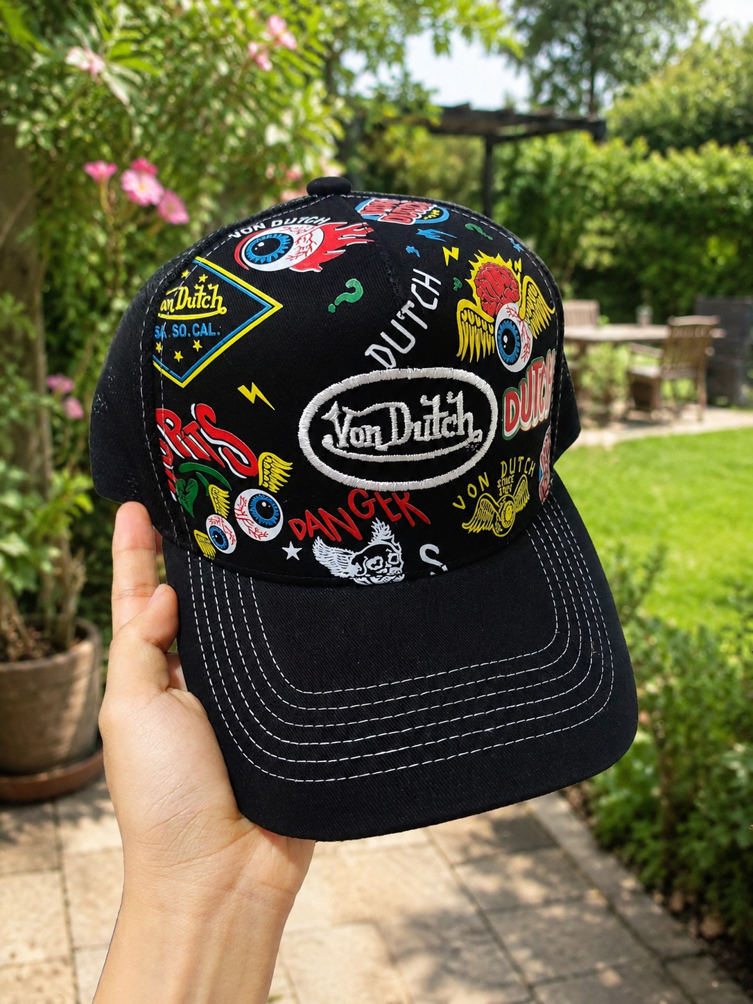 Von Dutch Trucker Hat Black Graphic Logo Mesh Snapback Adjustable Streetwear Cap