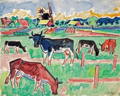 Cows in a Meadow Max Pechstein 1922 VINTAGE art print antique painting
