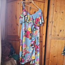Simply Be blue floral occasion asymmetrical hem  dress  size 16 wedding Latino 
