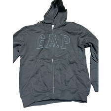 GAP Mens Full Zip Fleece Hoodie Black Medium Logo Sweatshirt Soft Warm