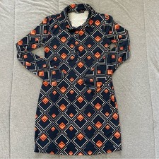 Zara Women's Geometric Dress - Navy and Orange Size Small
