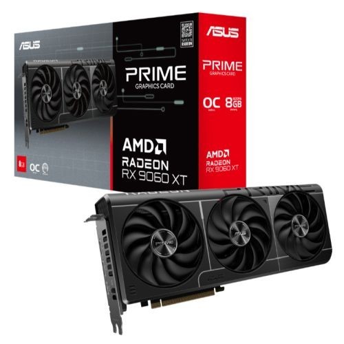 Asus PAsus PRIME RX9060 XT OC, PCIe5, 8GB DDR6, HDMI, 2 DP, 3330MHz Clock, SFF - Picture 1 of 7