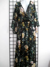 "NEW" INDIGO ROSE  🌸 SIZE 2X==BLACK FLORAL PRINT / SHEER BODICE / MAXI DRESS