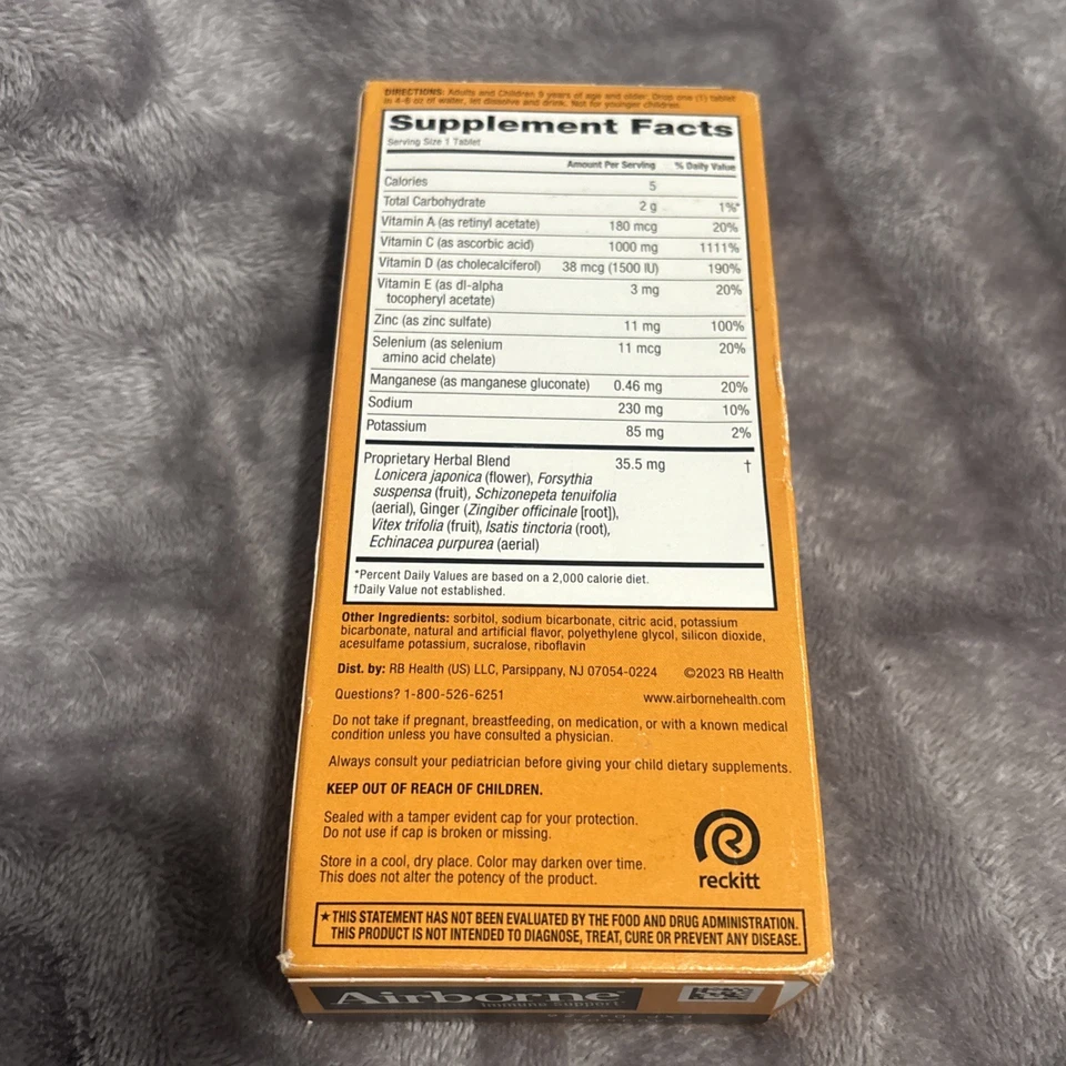 Airborne Orange 36 Comprimidos Efervescentes - 1000mg Vitamina C Zinc Apoyo Inmunológico Foto 2 de 4