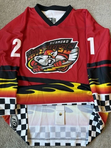 Game Worn Langdon Richmond Riverdogs UHL NASCAR Hockey Jersey 56