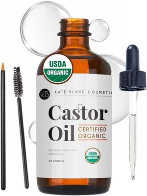 Castor Oil Organic for Hair, Lashes, Face (2oz), 100% Pure, Cold Pressed, Hex...