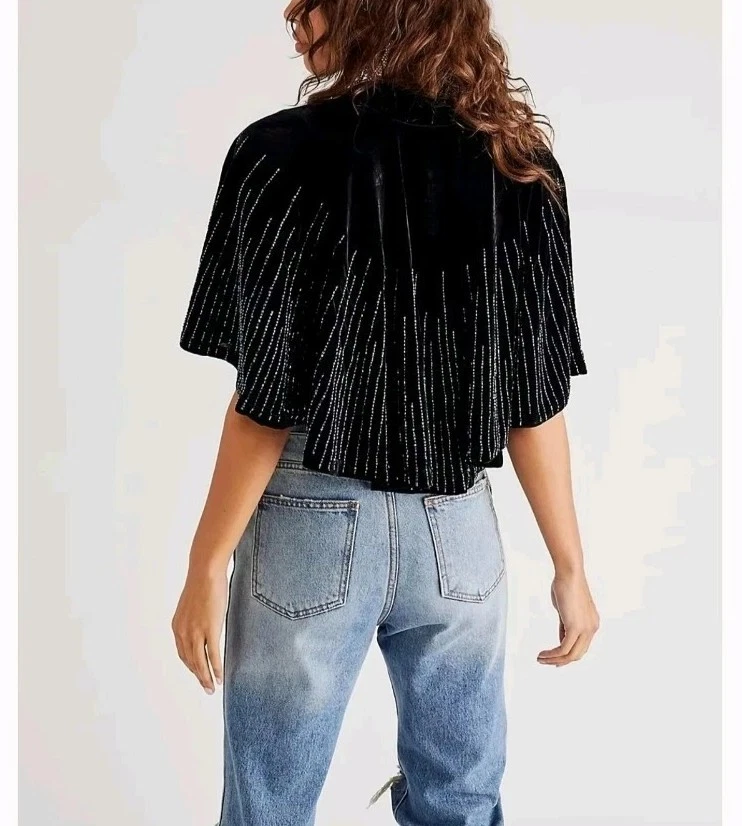 SAACHI ENBELLISHED BLACK VELVET BEADED WOMAN'S SHAWL /CAPE EVENING WEAR ONE SIZE — 第 4/4 张图片