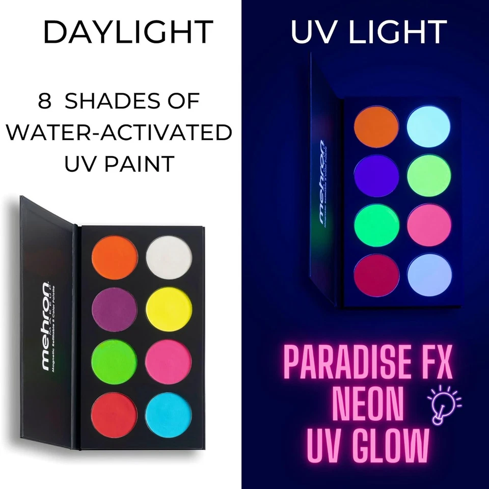 Mehron Makeup Paradise FX Neon UV Glow 8 Color Palette | Magnetic  - Изображение 3 из 4