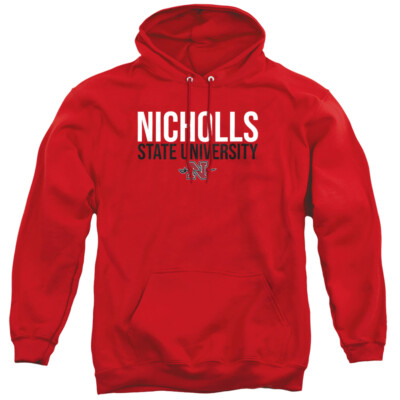 Nicholls State University Adult Pullover Hoodie Stacked, Red, S-3XL