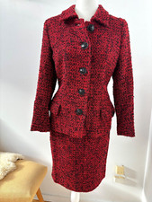 GIANNI VERSACE COUTURE Vintage Red Black Wool Tweed Boucle Skirt Suit, Sz 42