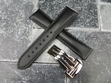 19mm Calf Leather Strap Black Watch Band Deployment Buckle Set for OMEGA BK PO