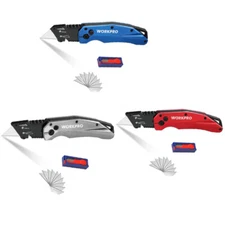 WORKPRO Blue/Red/Gray Folding Utility Knife Metal Quick Open Axis Lock Cutter US