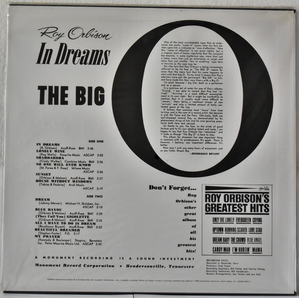 AUDIOPHILE CLASSIC RECORDS USA ROY ORBISON "In Dreams" 200g QUIEX SVP SEALED - Image 2 of 2