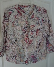 Chico's Linen Zip Up Paisley Print Jacket Size 1 M