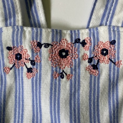 One Piece Romper Size 6 Months Stripes Blue White Baby Girls Ruffles Embroidery - Picture 2 of 16
