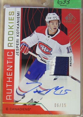 2018-19  SP game used Hockey #140 Jesperie KOTKANIEMI AUTOGRAPHED, patches 06/15