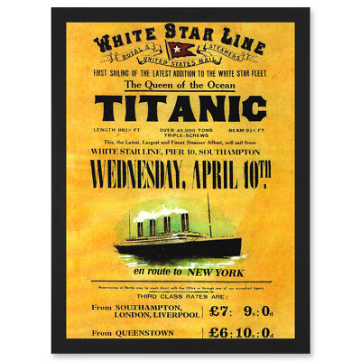 Travel Doomed Ocean Liner Titanic Queen White Star UK A4 gerahmter Wandkunstdruck